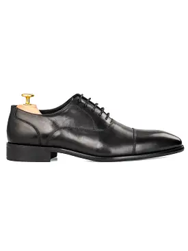 Oxford Cap Toe - Black Lace Up (Chisel Toe)