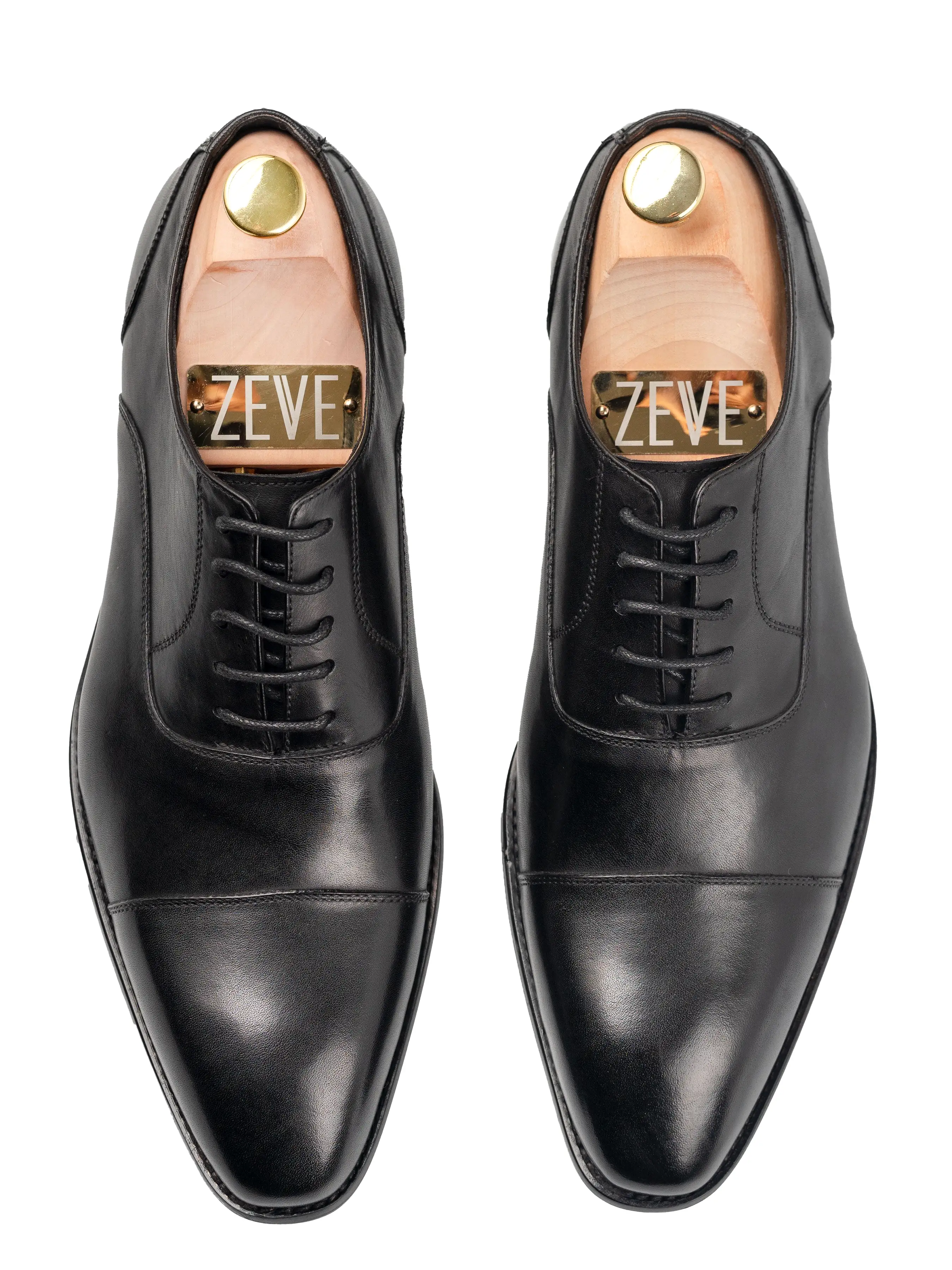 Oxford Cap Toe - Black Lace Up (Chisel Toe)