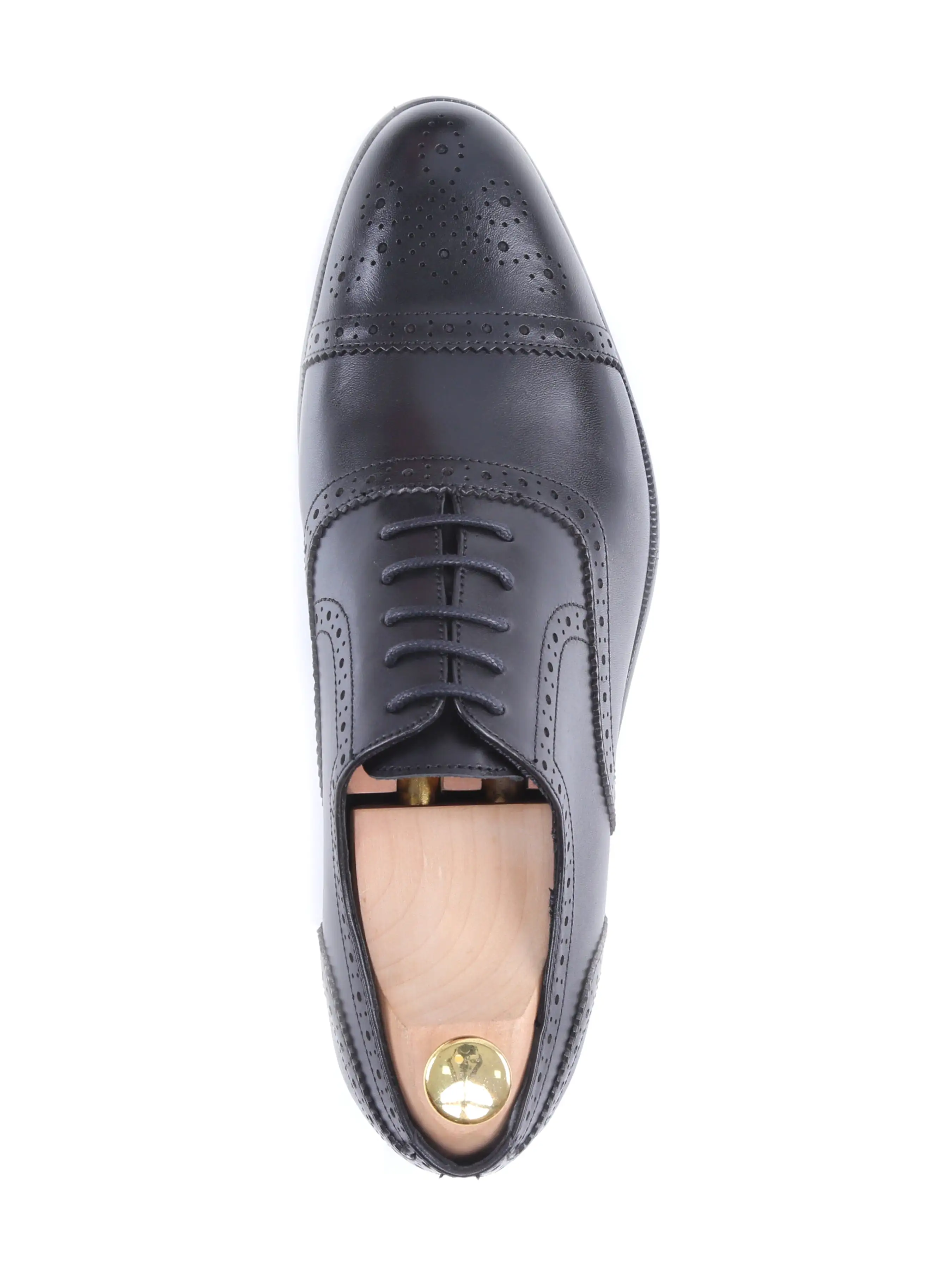 Oxford Cap Toe - Black Semi Brogue Lace Up