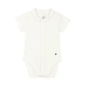 Petit Bateau Baby Short Sleeve Bodysuit Onesie With Collar - White