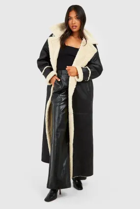 Petite Vintage Look Maxi Aviator Coat