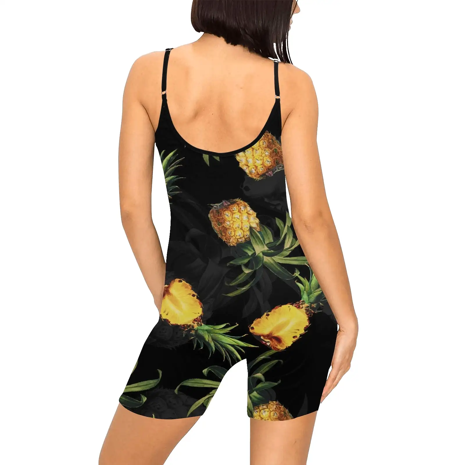 pineapple on black with gray watermarks yoga_leggings_template-Recovered Women's Short Yoga Bodysuit