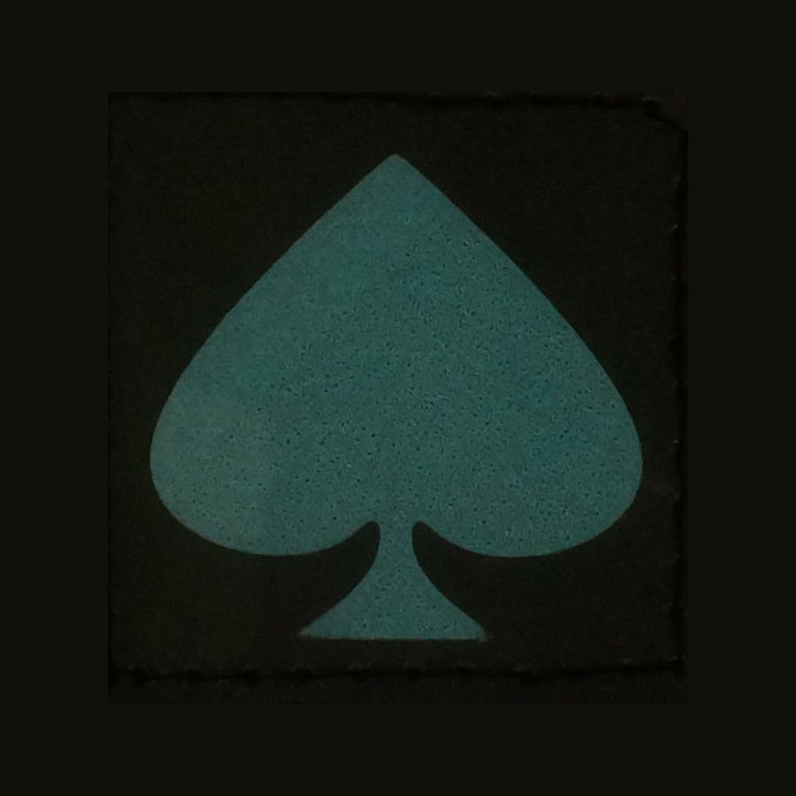 PLAYING CARD SYMBOL SPADES GITD PATCH - BLUE GLOW IN THE DARK