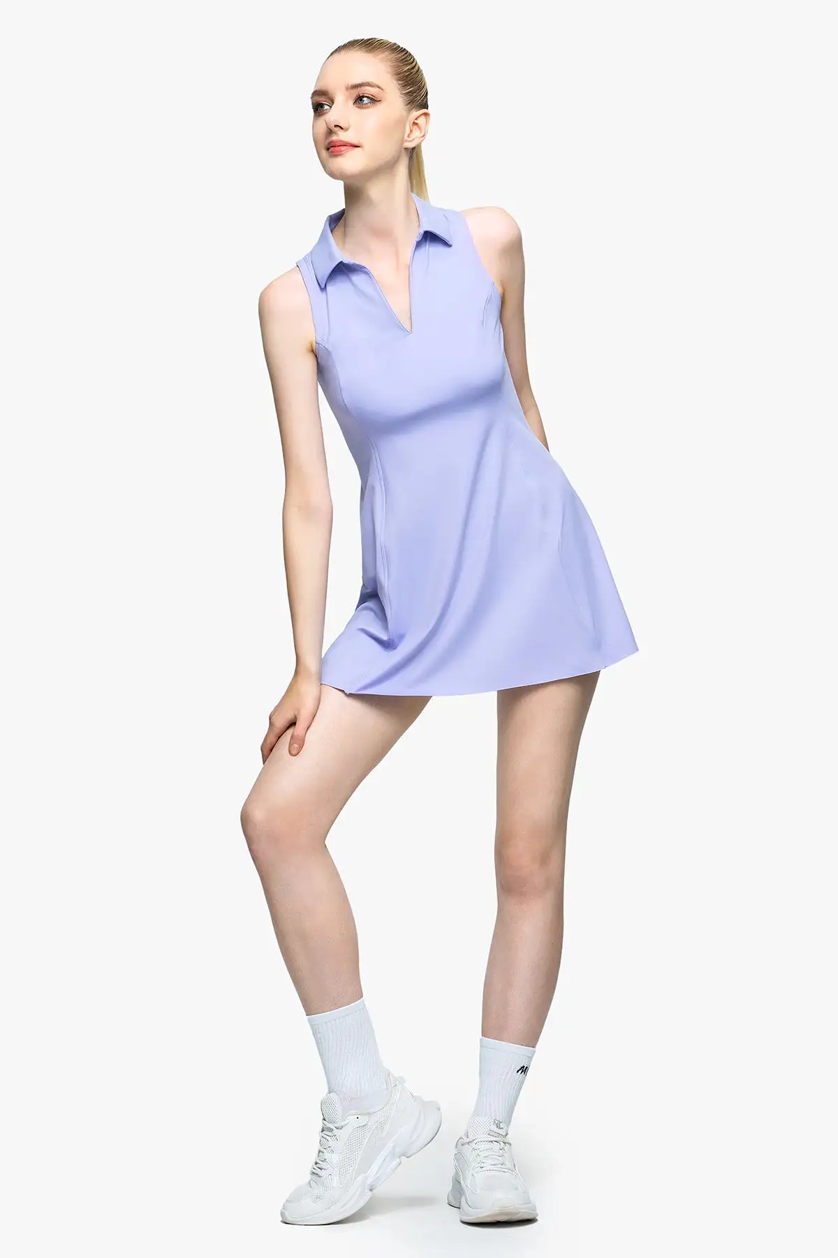 Polo Collar Tennis Dress with V-Neck