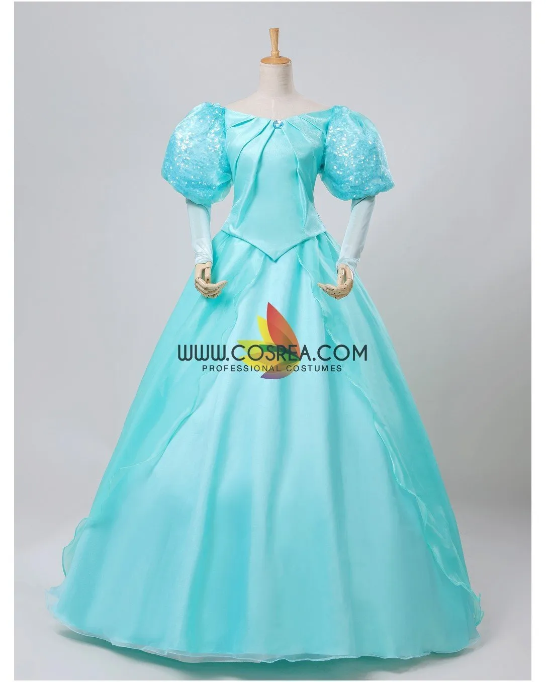 Princesss Ariel Turquoise Tulle With Sequin Sleeves Little Mermaid Cosplay Costume