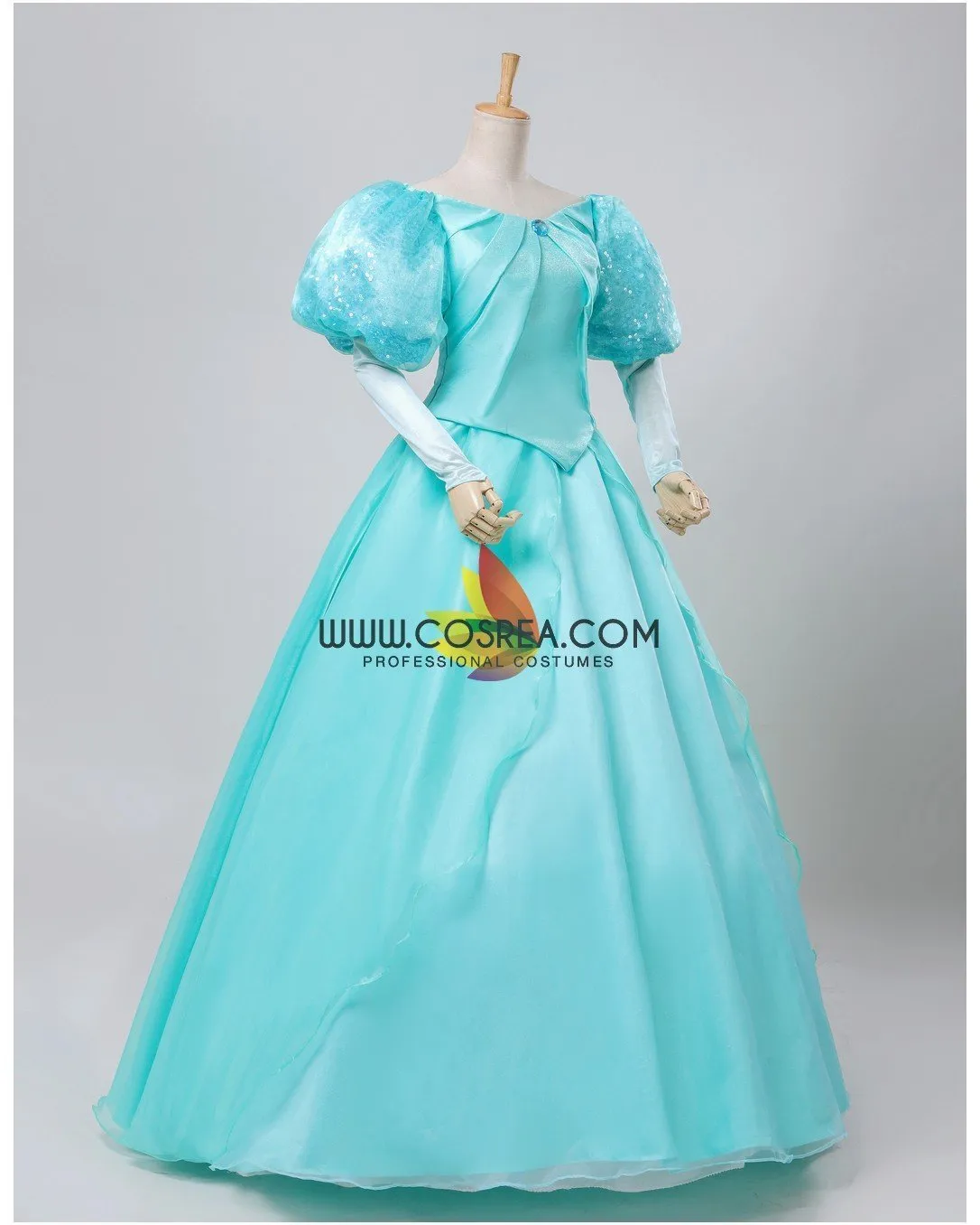 Princesss Ariel Turquoise Tulle With Sequin Sleeves Little Mermaid Cosplay Costume