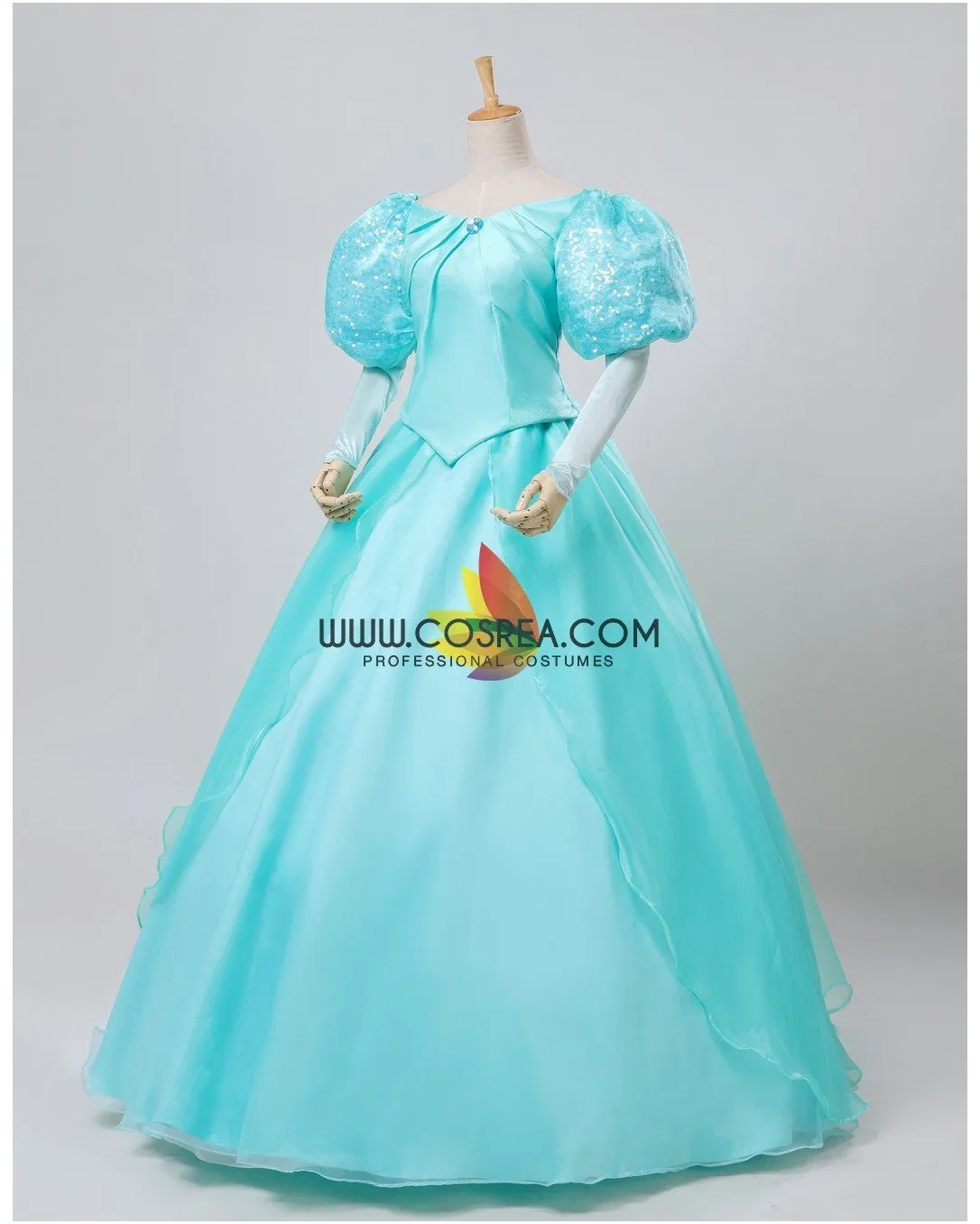 Princesss Ariel Turquoise Tulle With Sequin Sleeves Little Mermaid Cosplay Costume