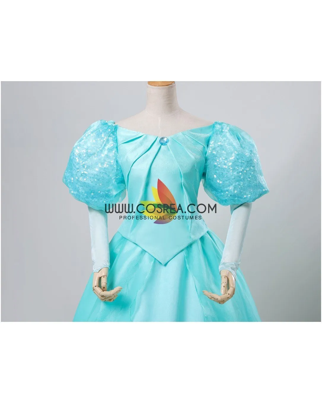 Princesss Ariel Turquoise Tulle With Sequin Sleeves Little Mermaid Cosplay Costume