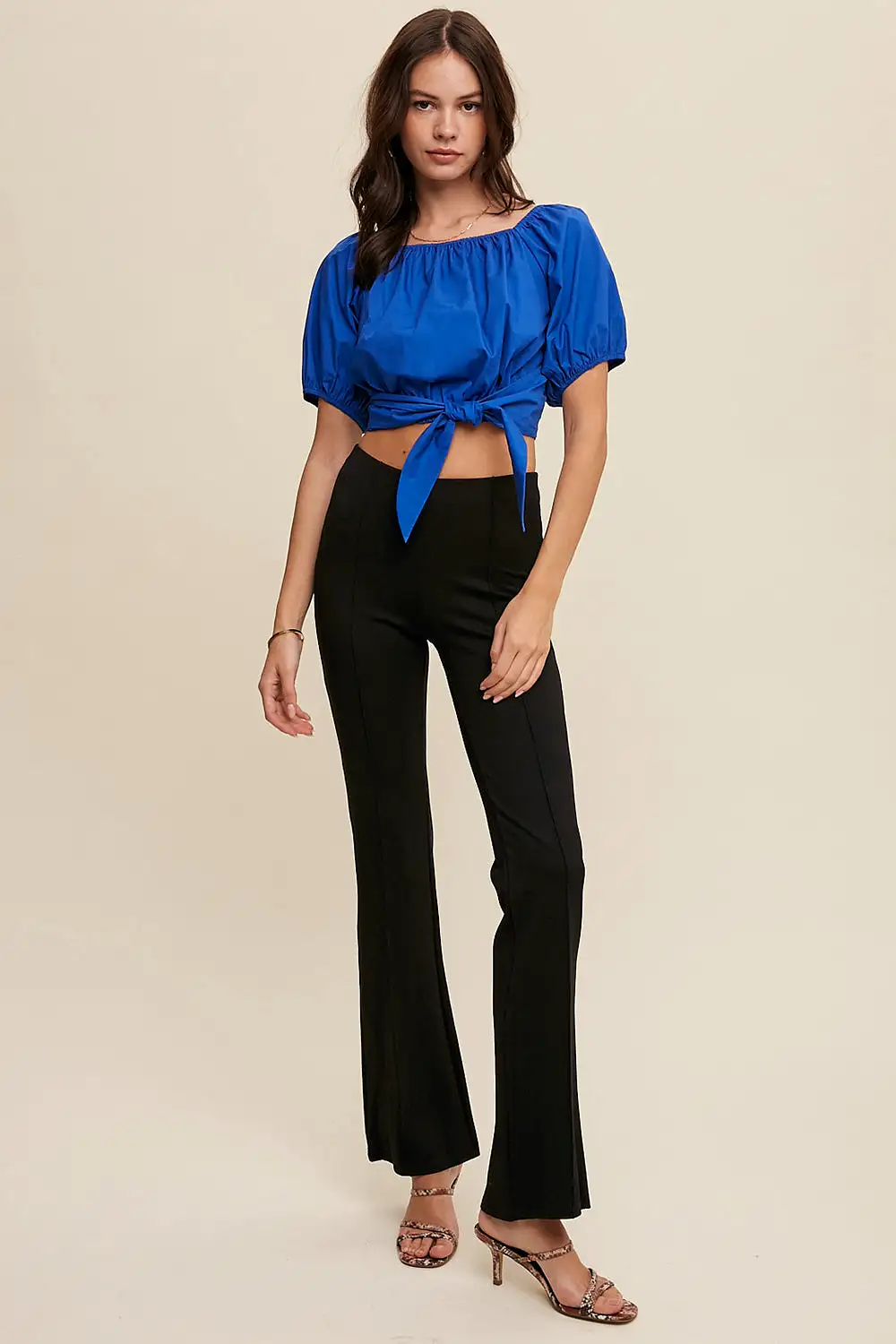 Puff Sleeve Back Tie Crop Top