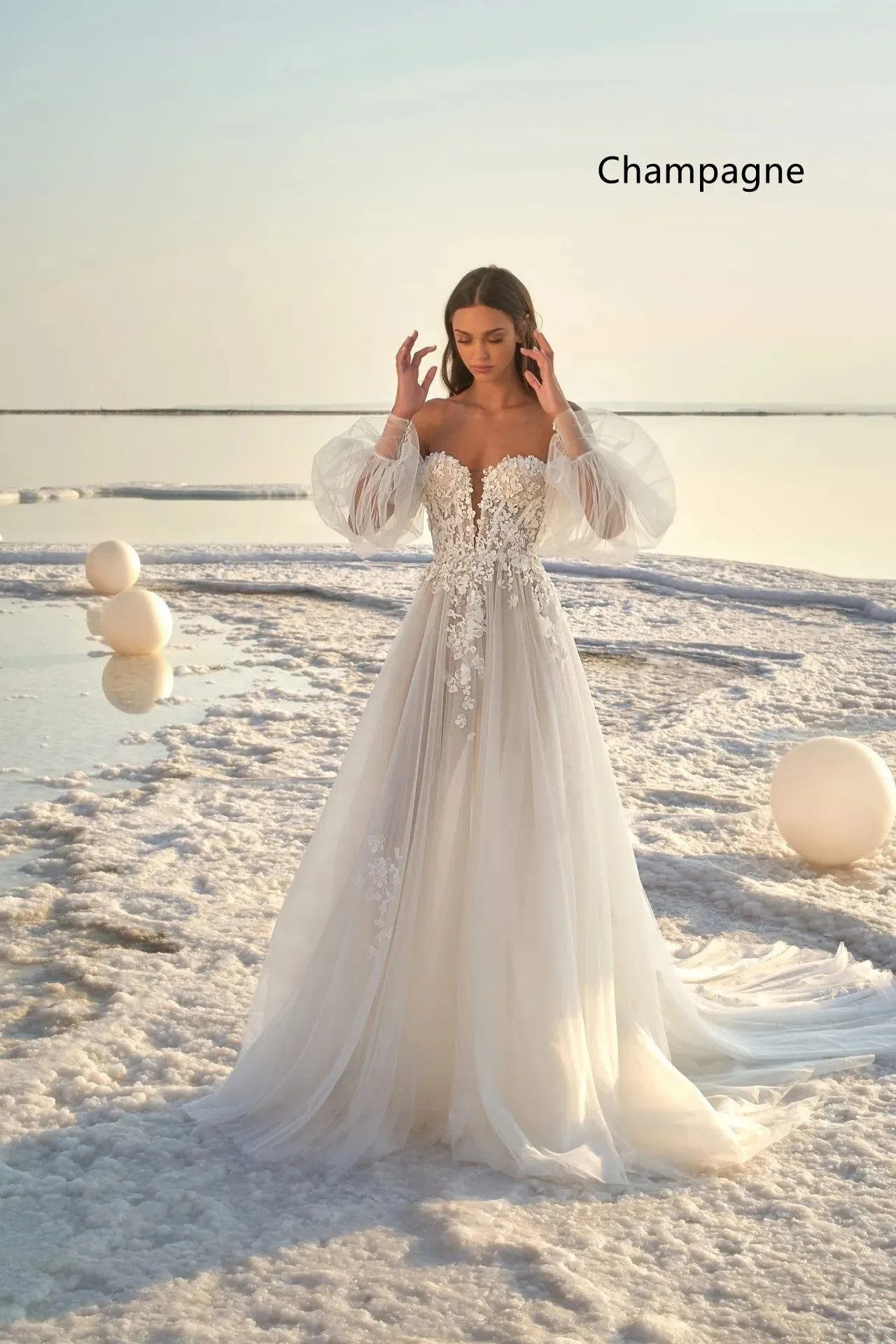 Puff Sleeve Beach Wedding Dress