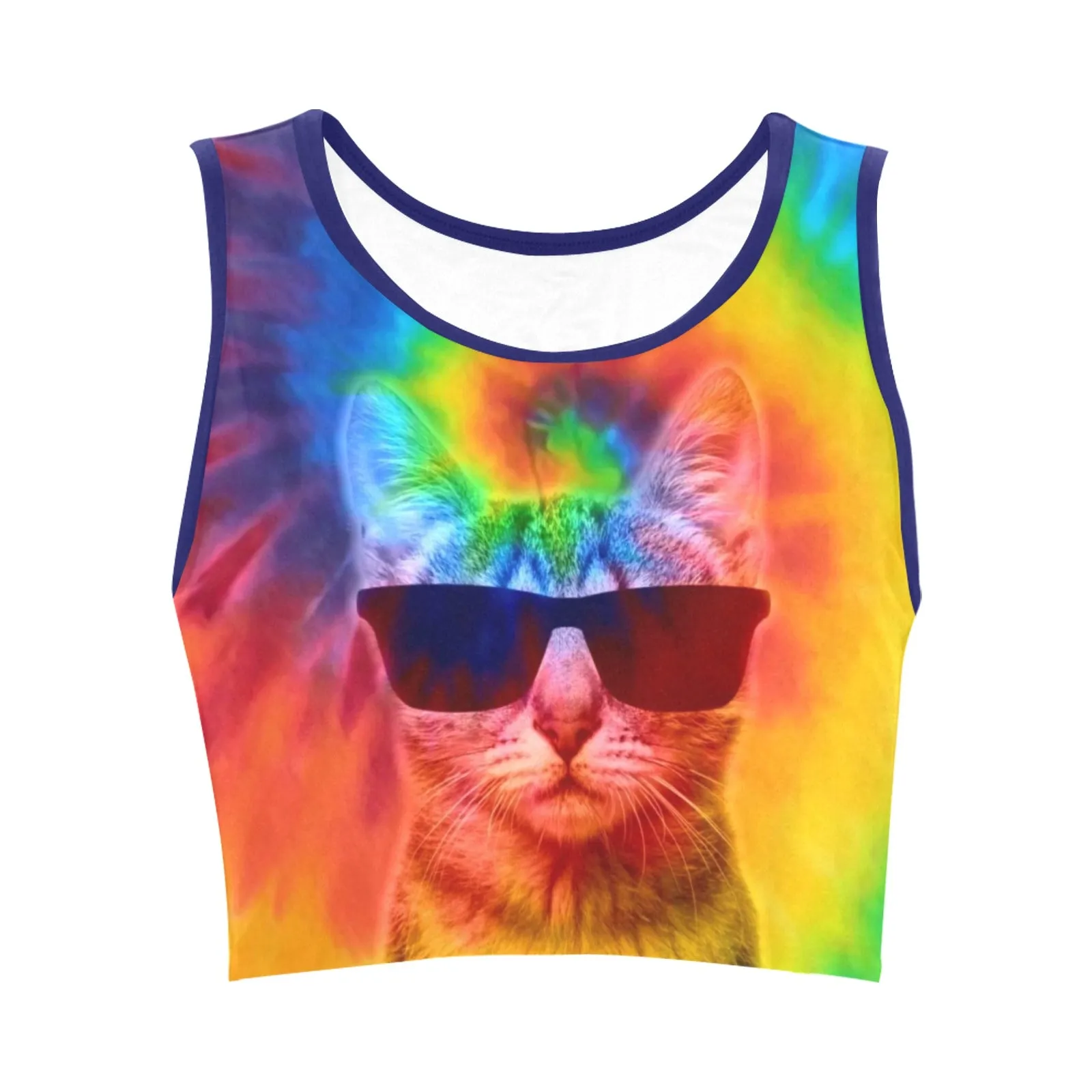 Rainbow Tie-Dye Cat Fitted Crop Top