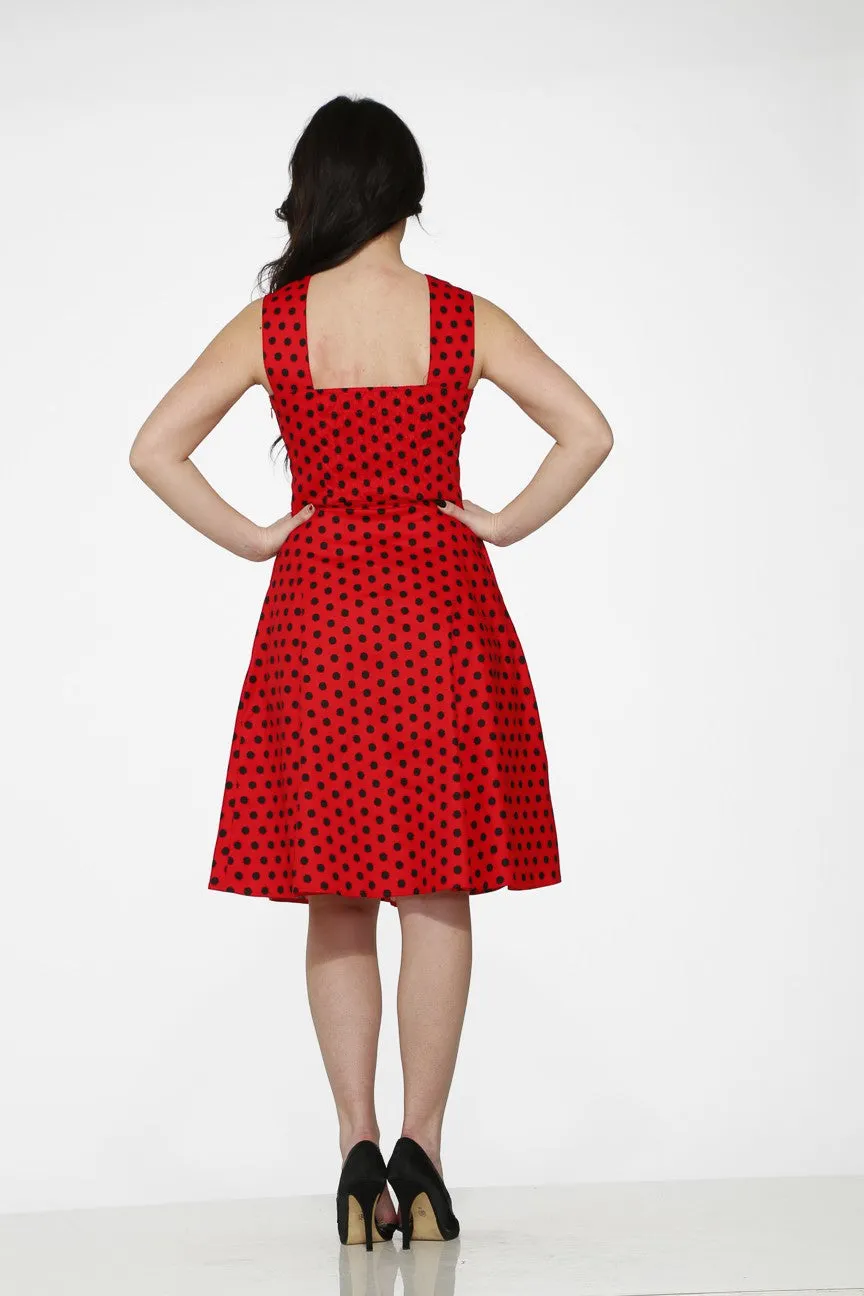 Red Black Polka Dot Swing Dress