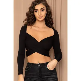 Ribbed Long Strap Wrap Tie Crop Top