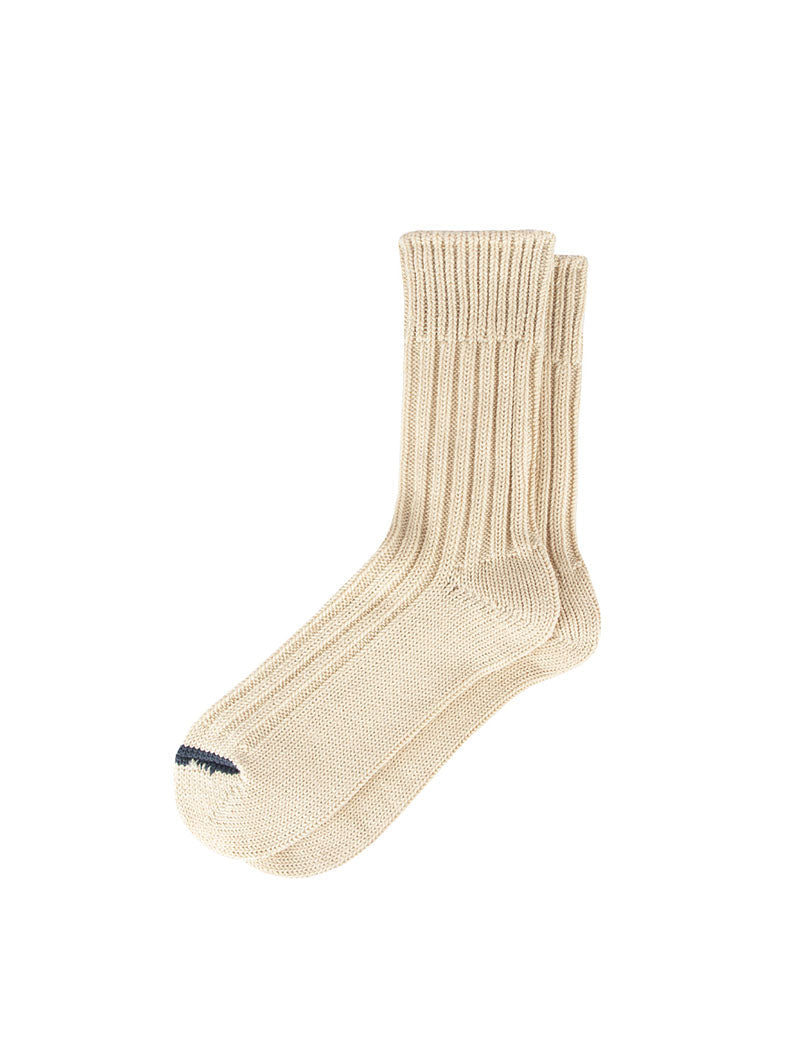 Rototo Chunky Ribbed Crew Socks Raw Beige / Dark Blue