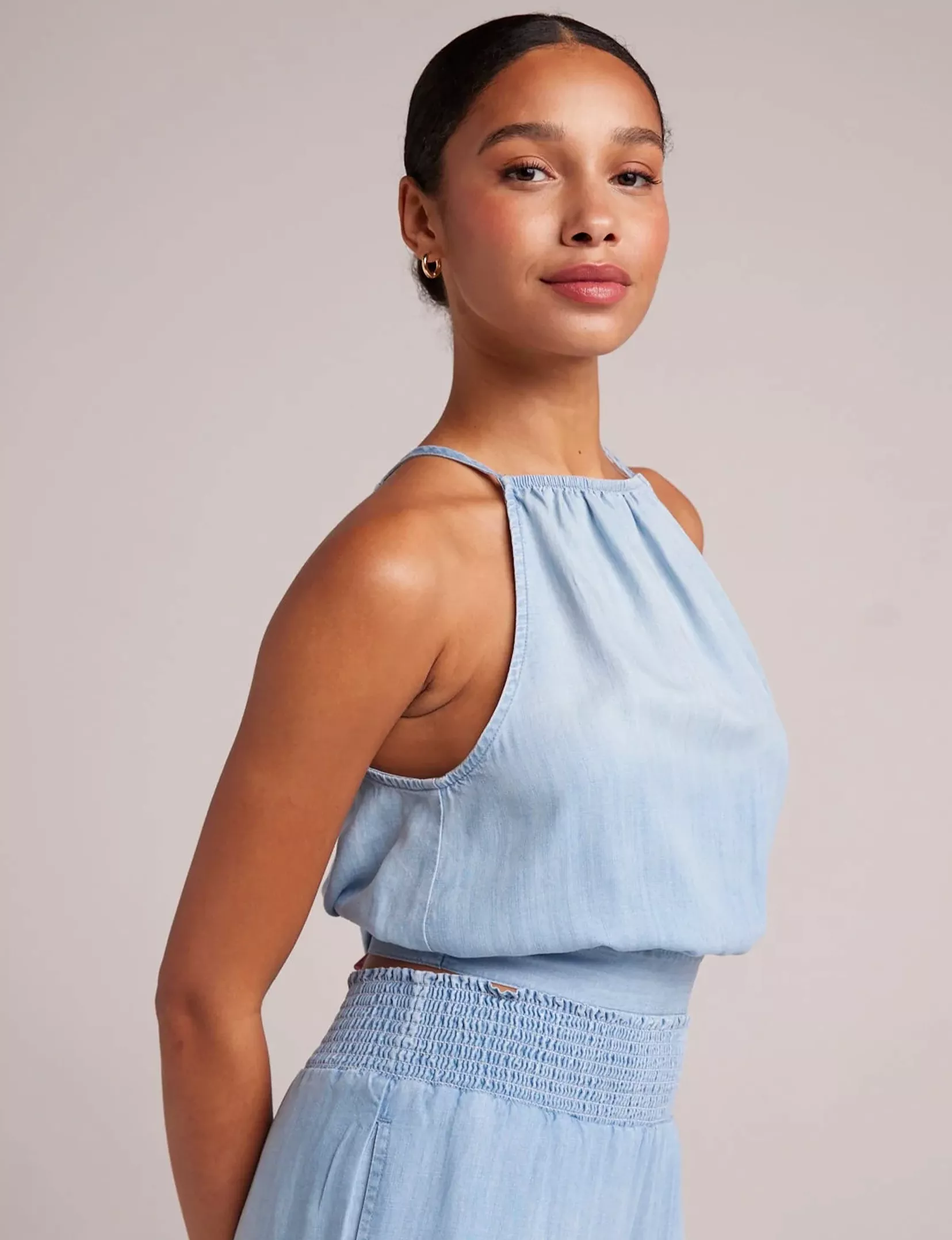 Side Tie Button Halter, Caribbean Wash