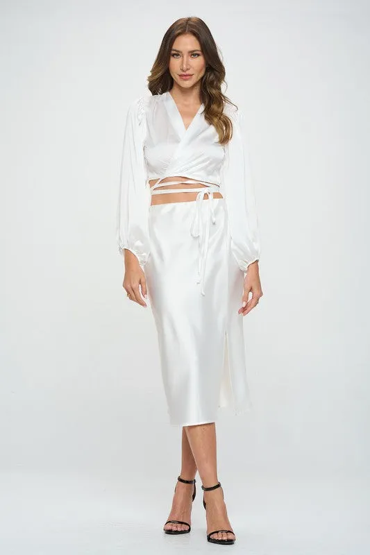 Silky Satin Wrap Crop Top with Tie