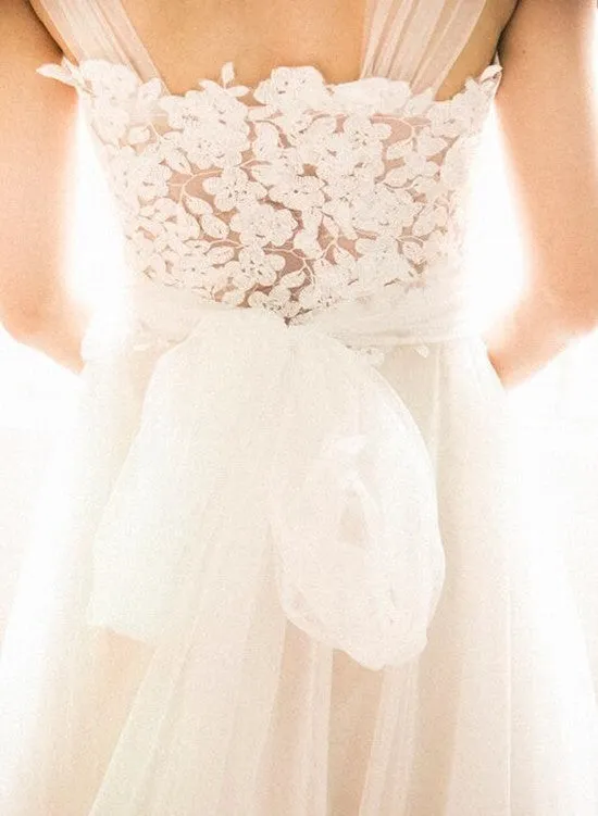 Simple Pretty Ivory Tulle Beach Wedding Dresses, Wedding Gowns, Simple Bridal Gown