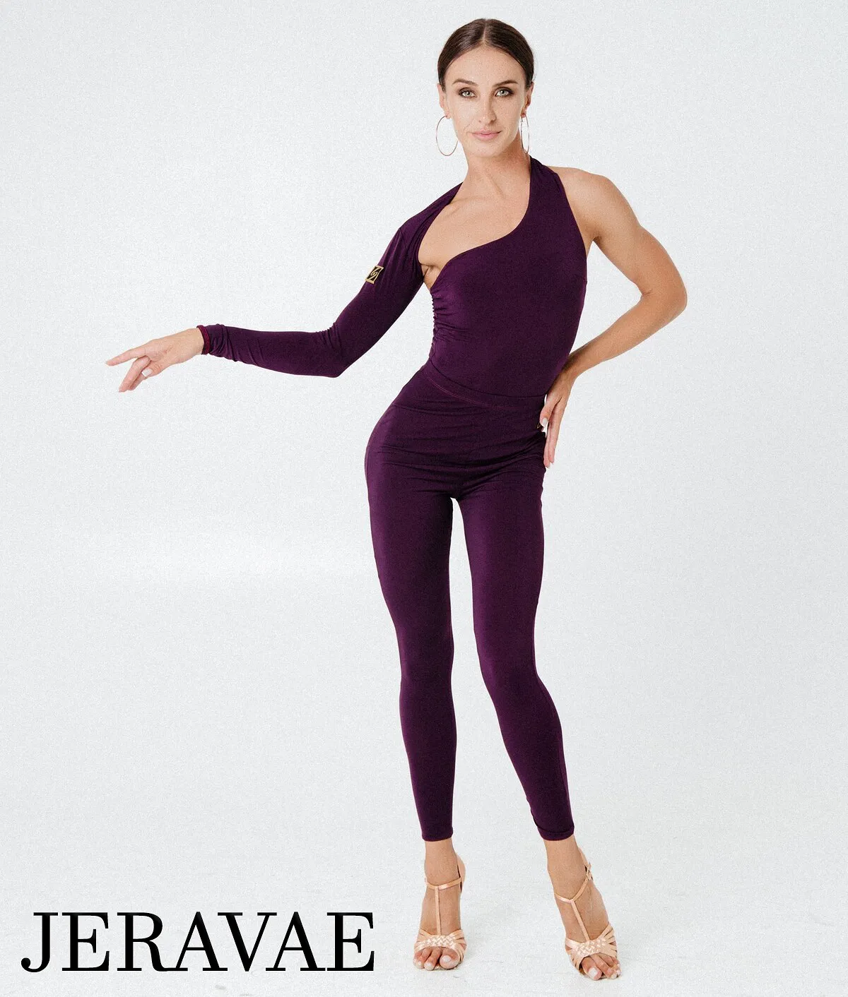 Sirius Practice Dance Wear Women's Bodysuit Top with Asymmetrical Neckline and One Shoulder Long Sleeve PRA 869 in Stock