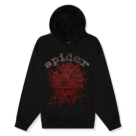 Sp5der OG Rhinestone Logo Black Hoodie