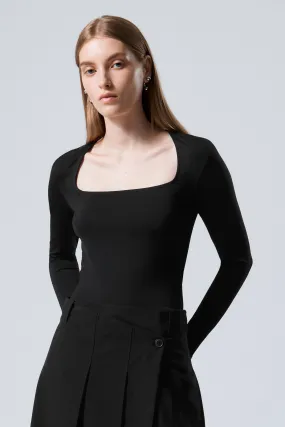 Square Neck Longsleeve Top - Long sleeve - Regular length - Black - Ladies | H&M GB