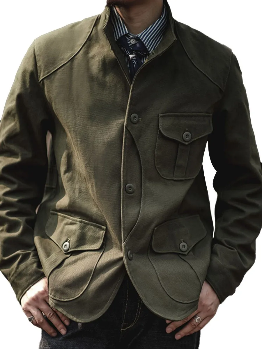 Stand Collar Multi-Pocket Single-Breasted Casual Jacket