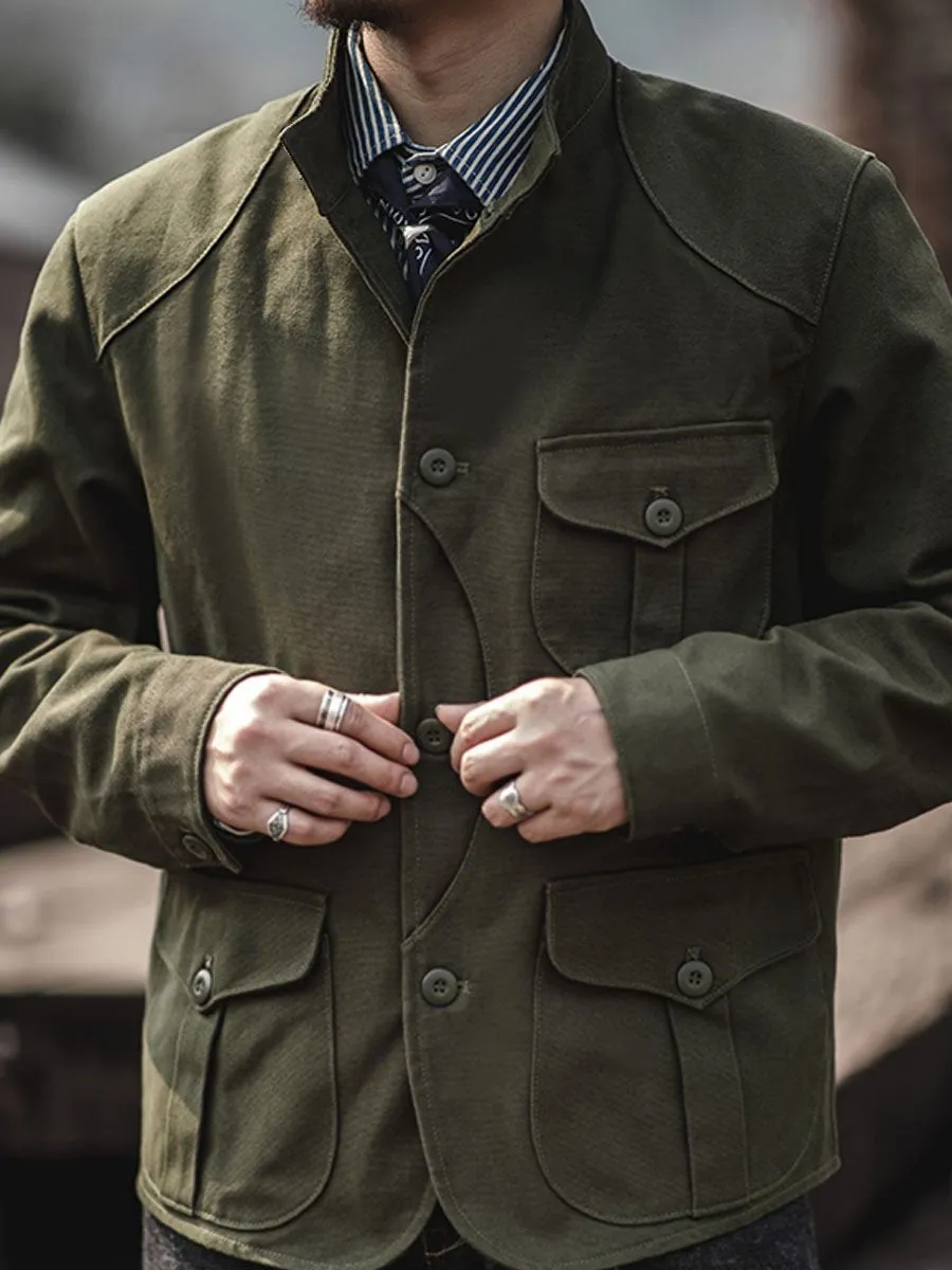 Stand Collar Multi-Pocket Single-Breasted Casual Jacket