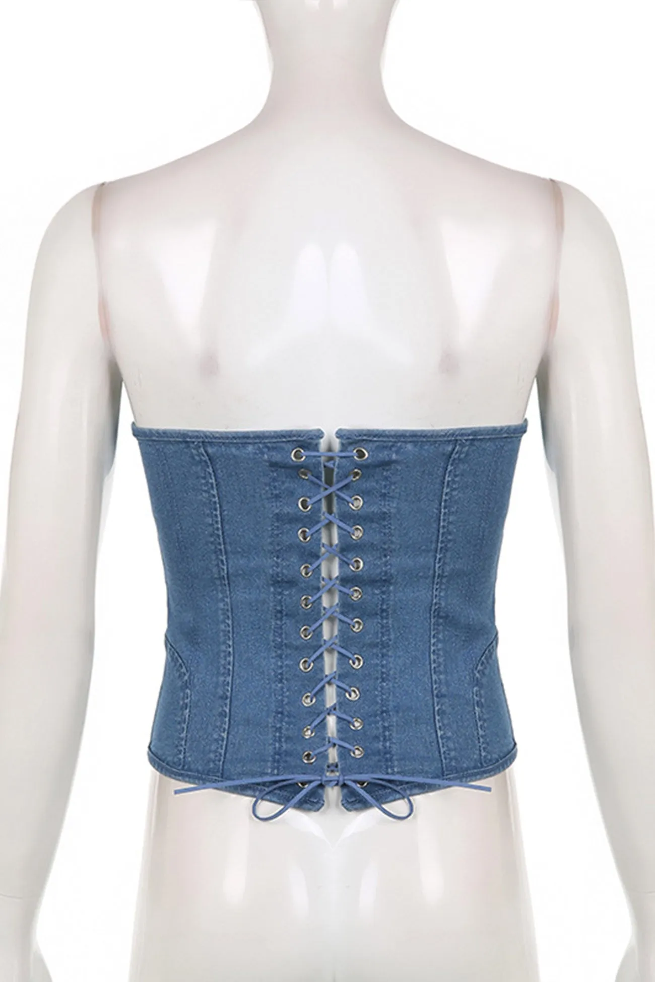 Strapless Tie Back Denim Crop Top