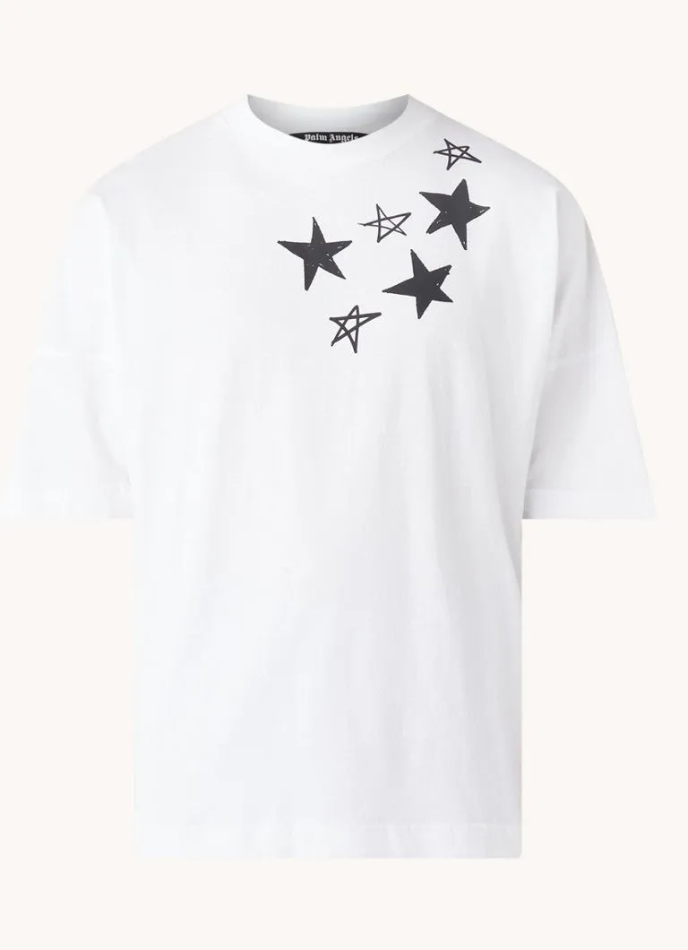 T-shirt PALM ANGELS oversize Shooting Stars logo bianca