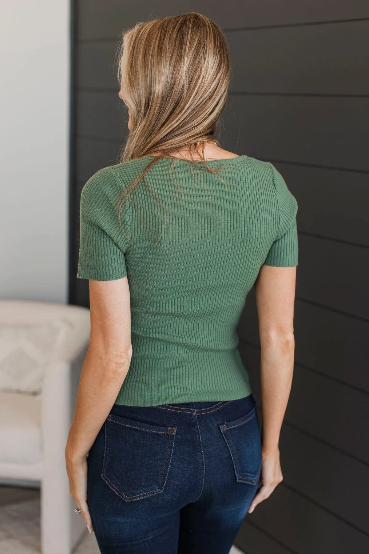 Take It In Square Neck Top- Ivy Green