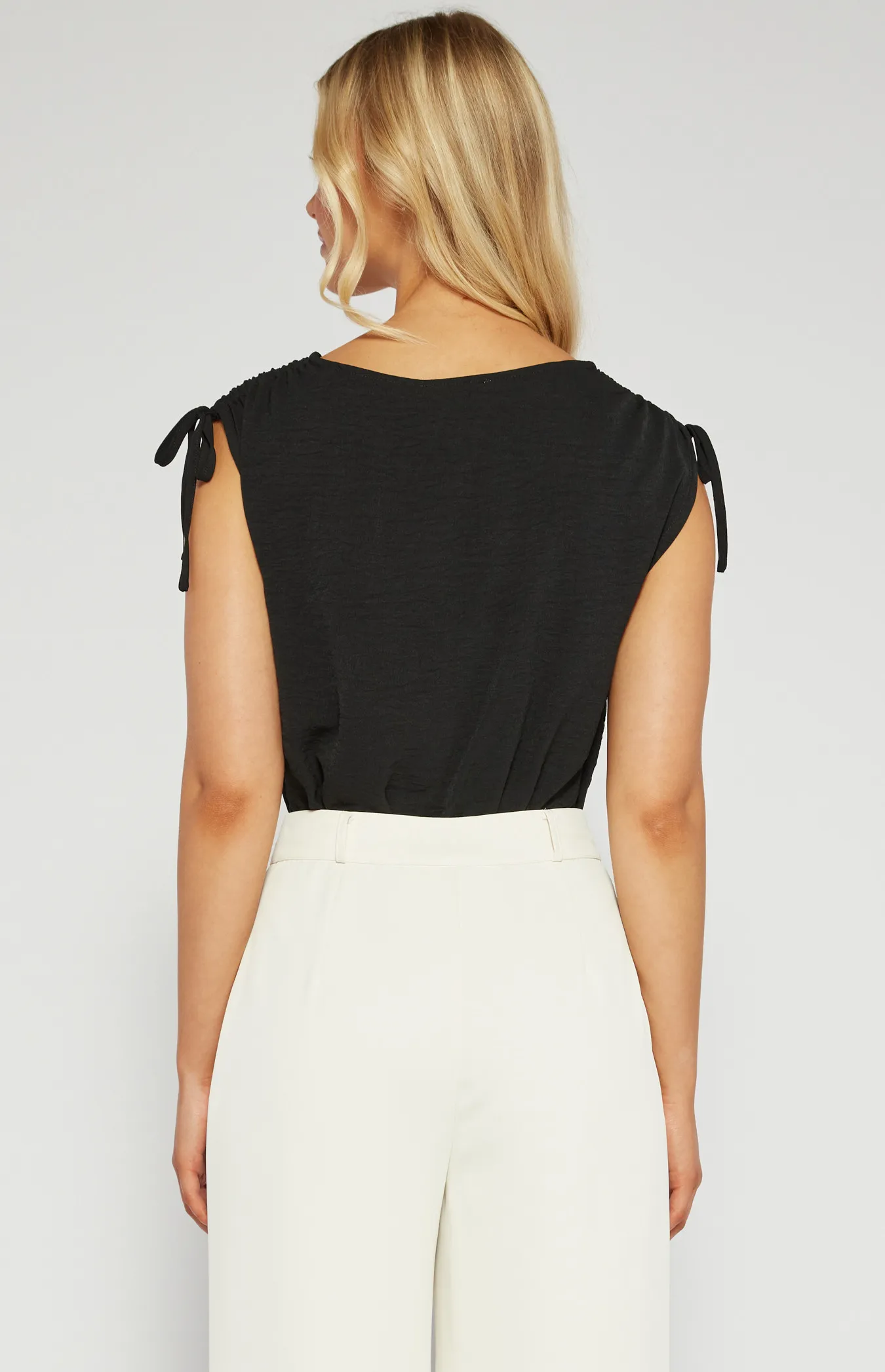 Textured Bodysuit with Shoulder Drawstring Detail (STO697B)