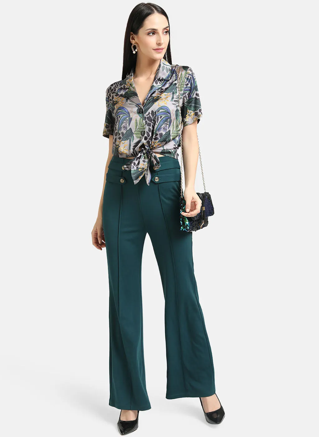 Tie-Knot Satin Crop Shirt