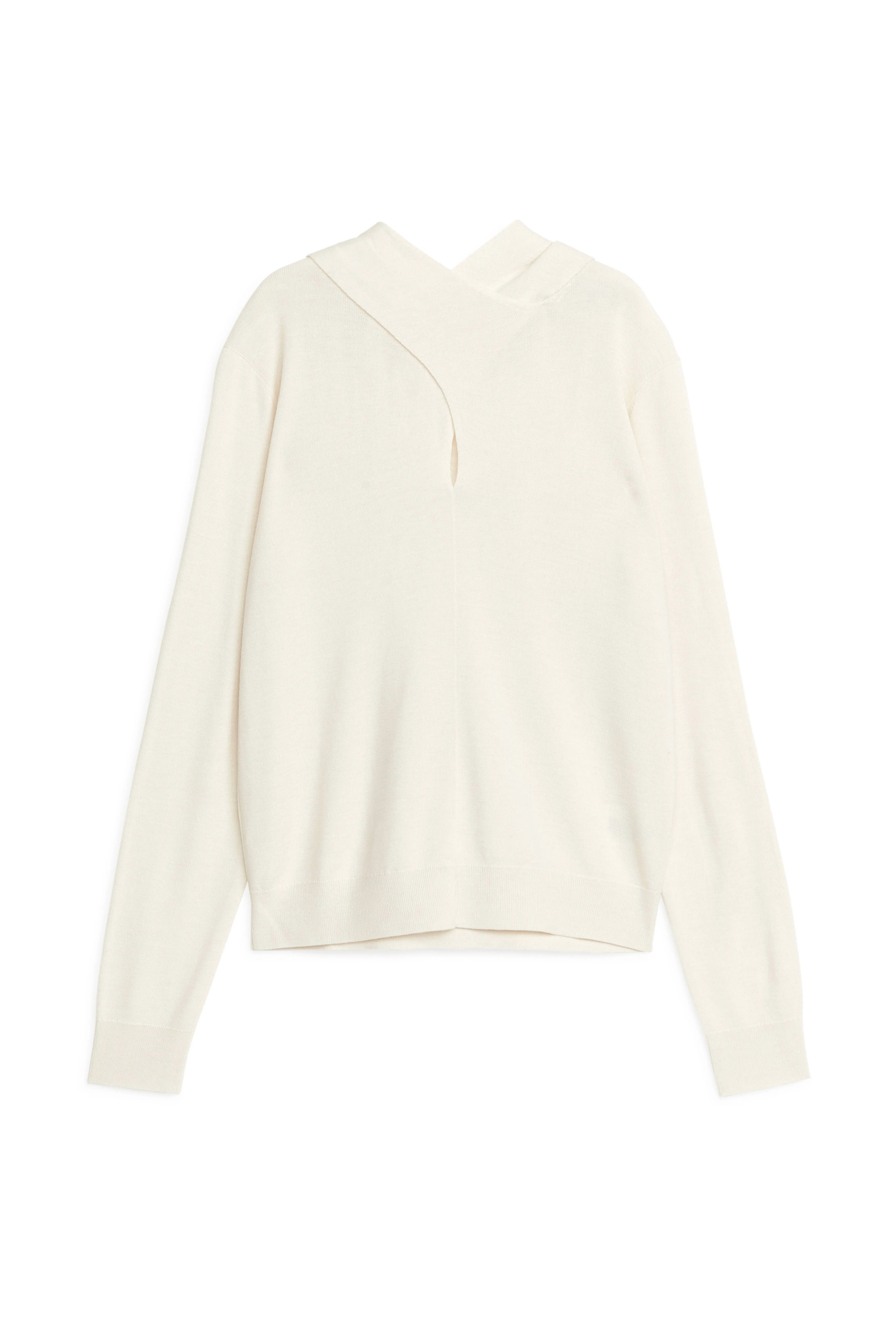 Tie-Neck Merino Top - Long sleeve - Regular length - Off White - Ladies | H&M GB