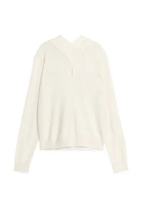 Tie-Neck Merino Top - Long sleeve - Regular length - Off White - Ladies | H&M GB