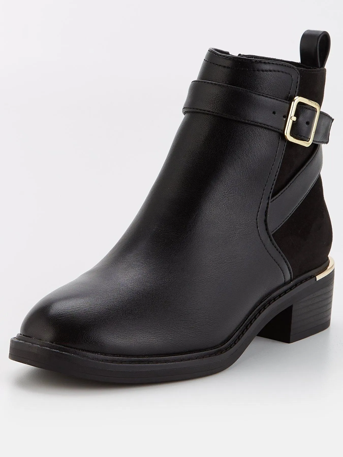 V by Very Buckle Strap Flat Ankle Boot