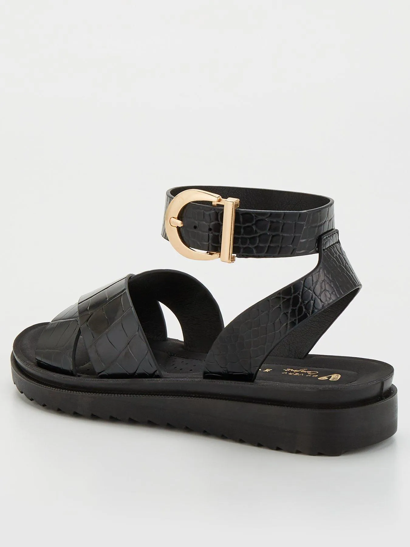 V by Very Comfort Wide Fit Croc Ankle Strap Comfort Sandal - Black