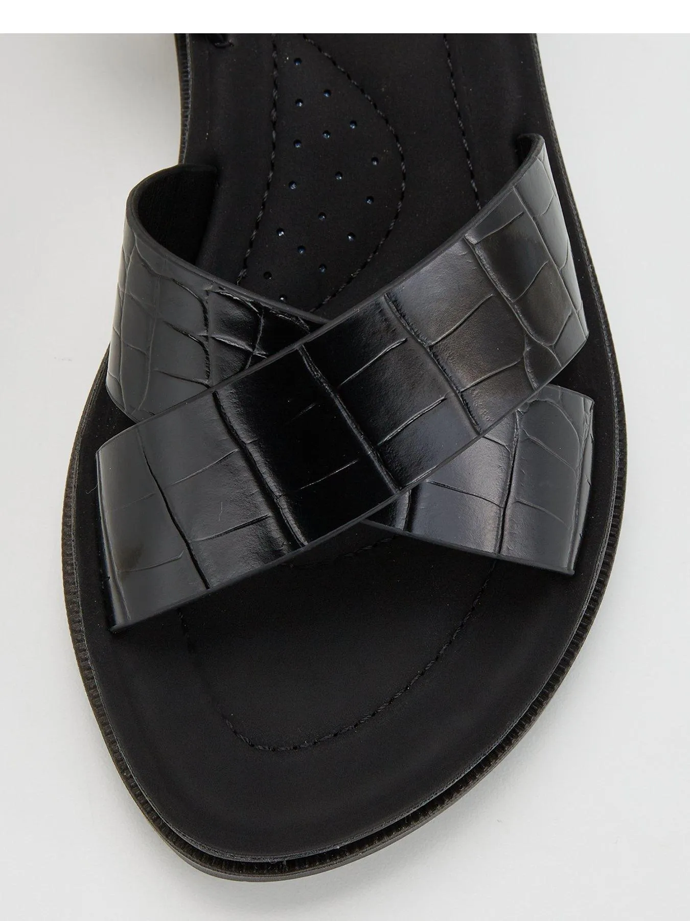 V by Very Comfort Wide Fit Croc Ankle Strap Comfort Sandal - Black