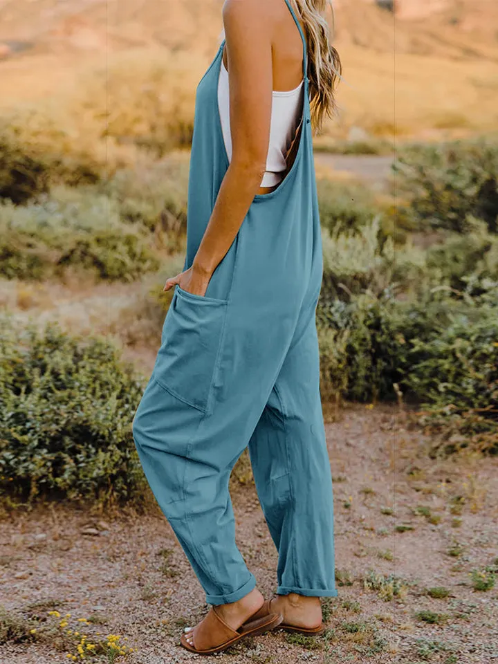 V-Neck Sleeveless Jumpsuit with Pockets**