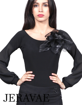 Victoria Blitz ST008 Black or Red Women's Long Sleeve Ballroom Bodysuit Practice Top with V-Neck on Back PRA 902 in Stock