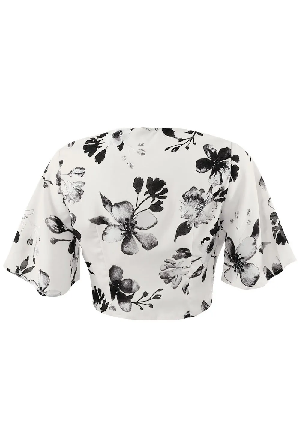 White Floral Printed Tie Up Crop Top