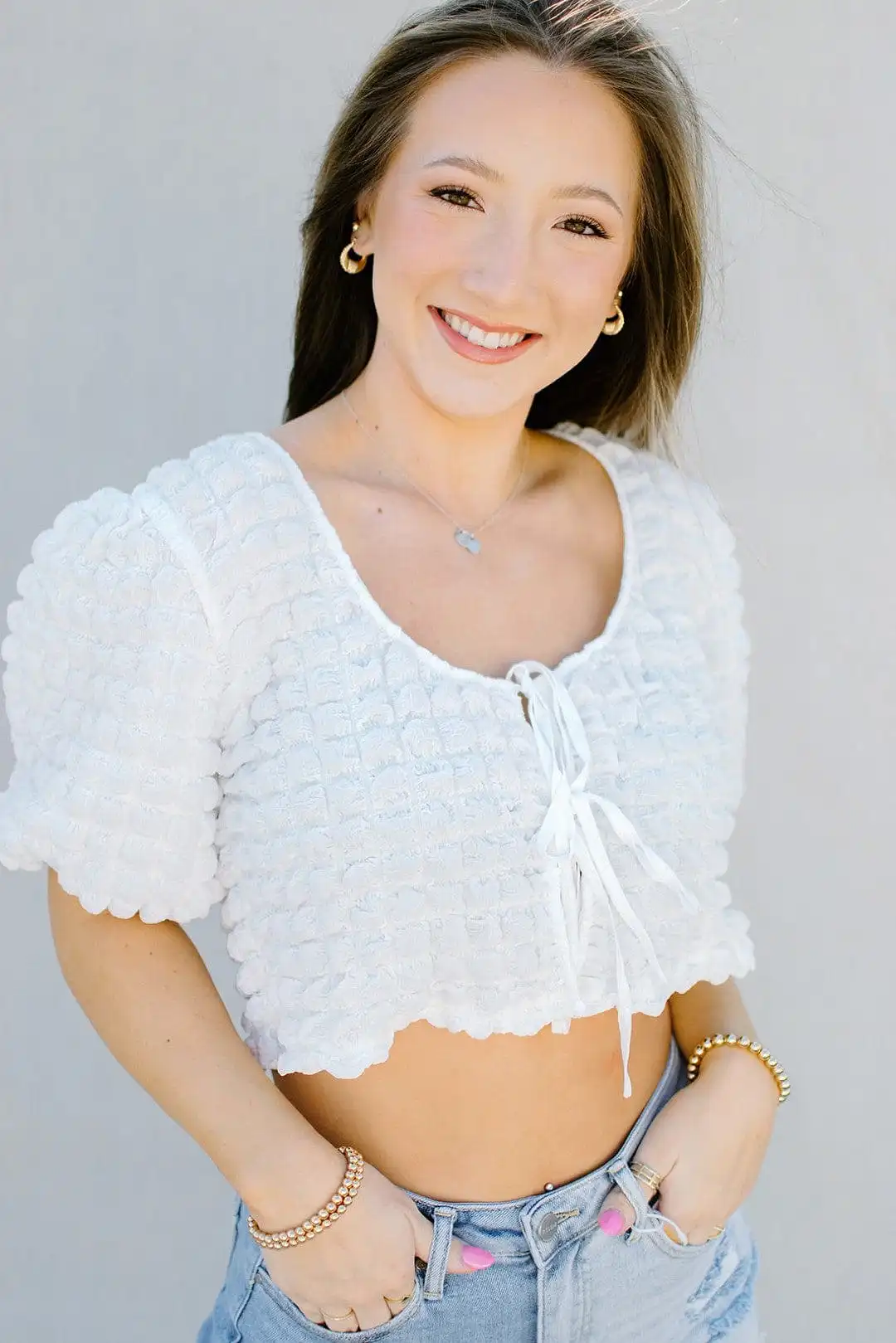 White Front Tie Crop Top