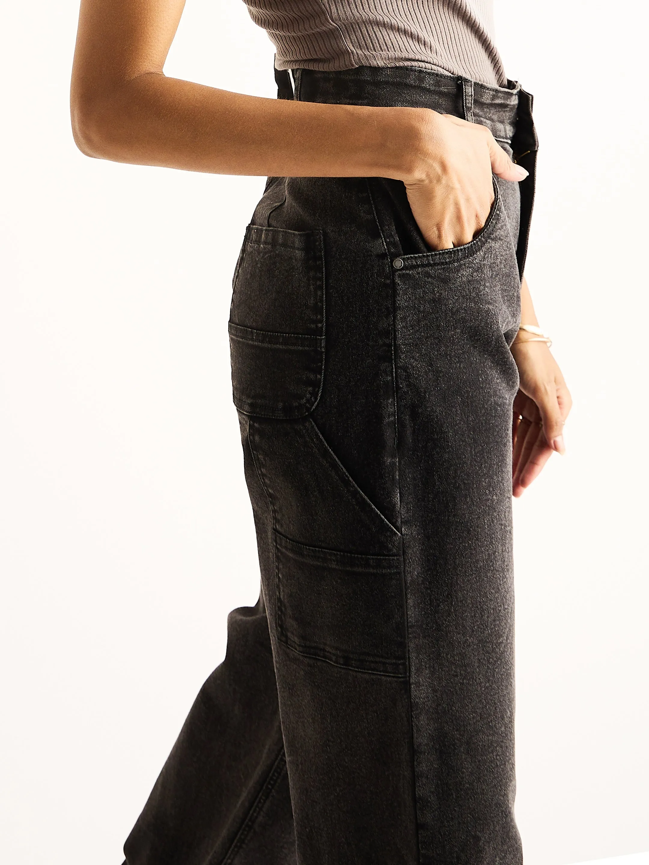 Women Black High Waist Back Pocket Jeans