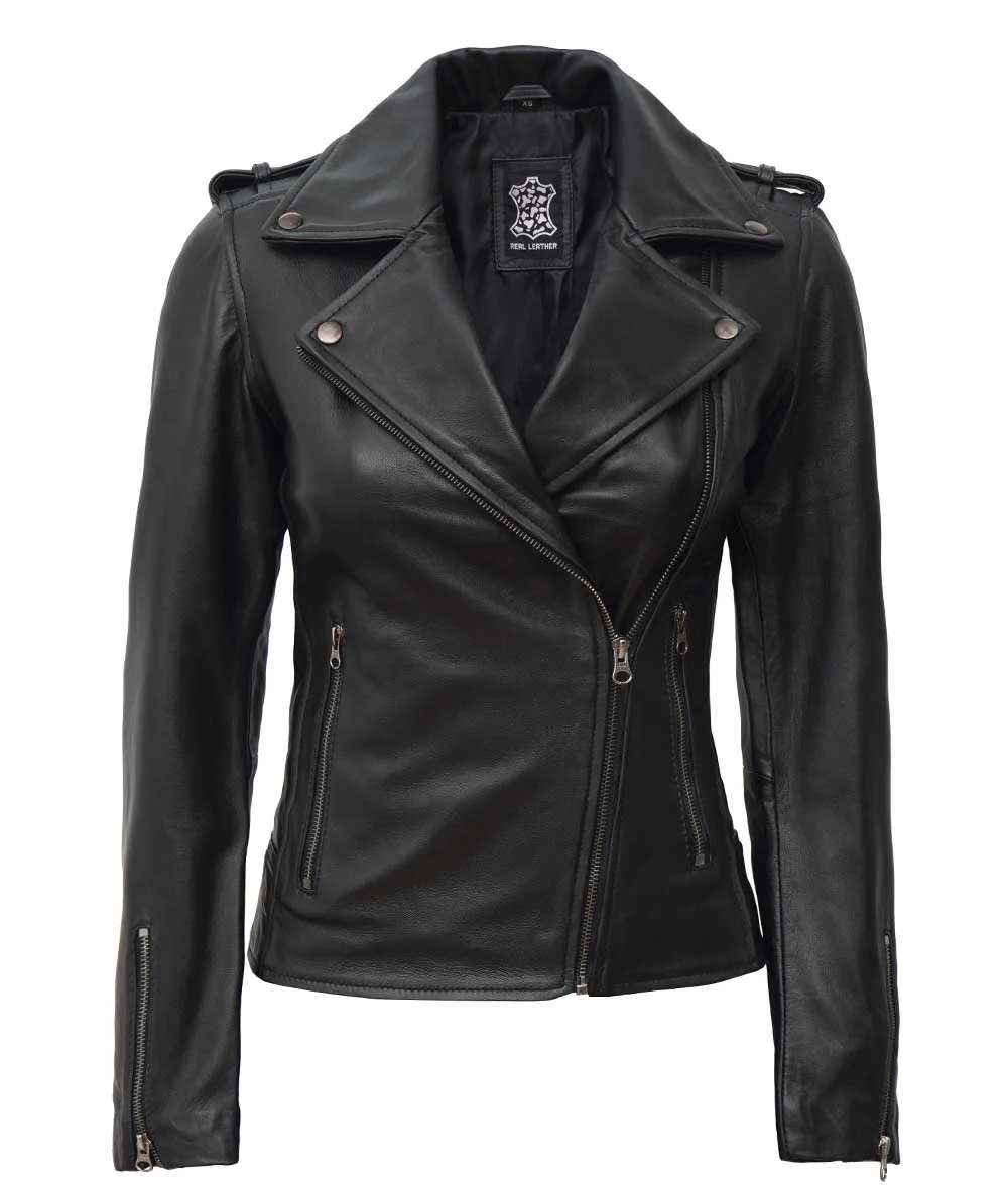 Women's Black Asymmetrical Biker Style Leather Jacket