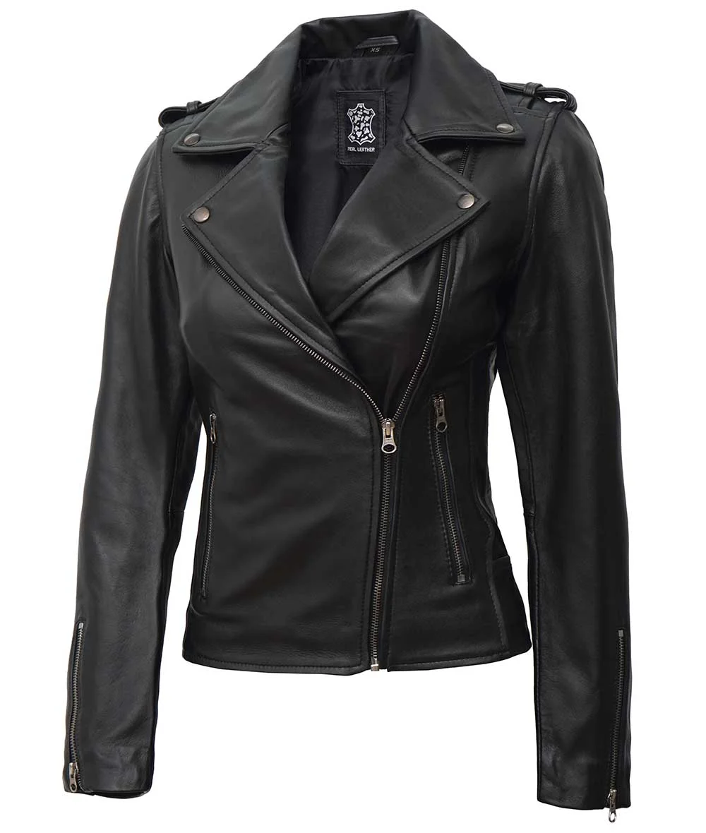 Women's Black Asymmetrical Biker Style Leather Jacket