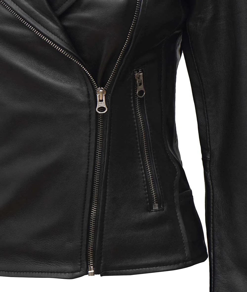 Women's Black Asymmetrical Biker Style Leather Jacket