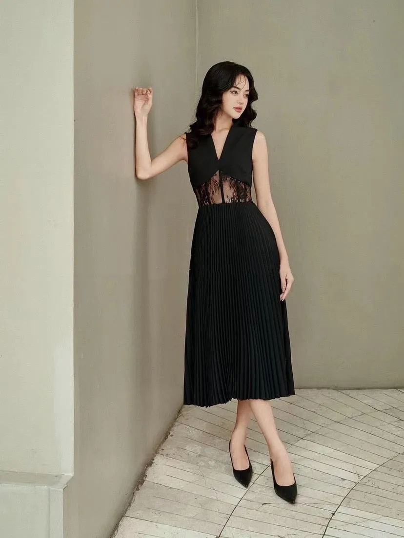 Women's Casual Solid Pattern V-Neck Sleeveless Ankle-Length Dress