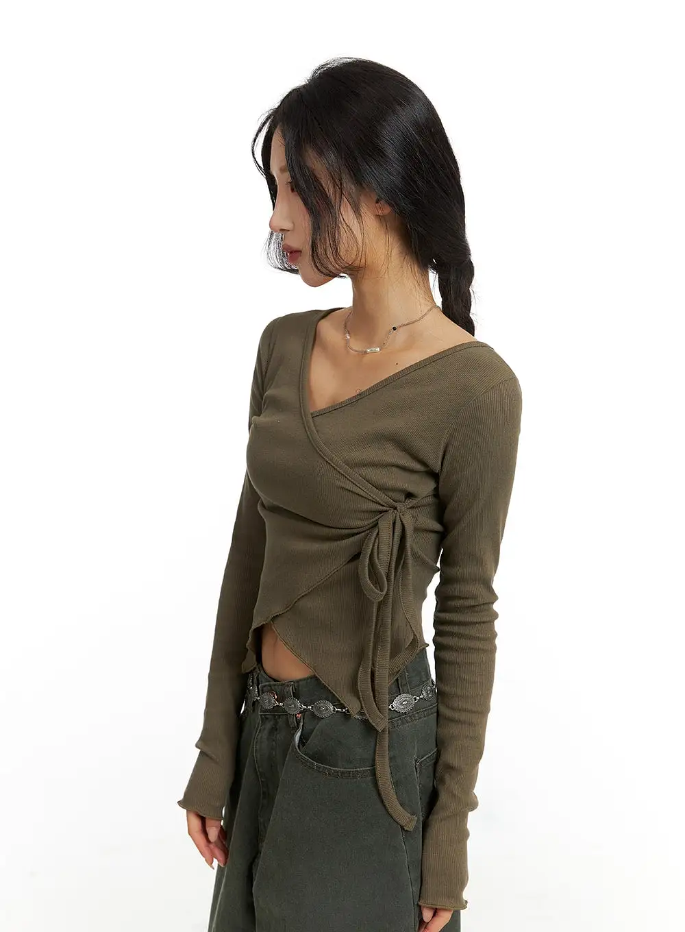 Wrap Tie V-Neck Crop Tee CJ416