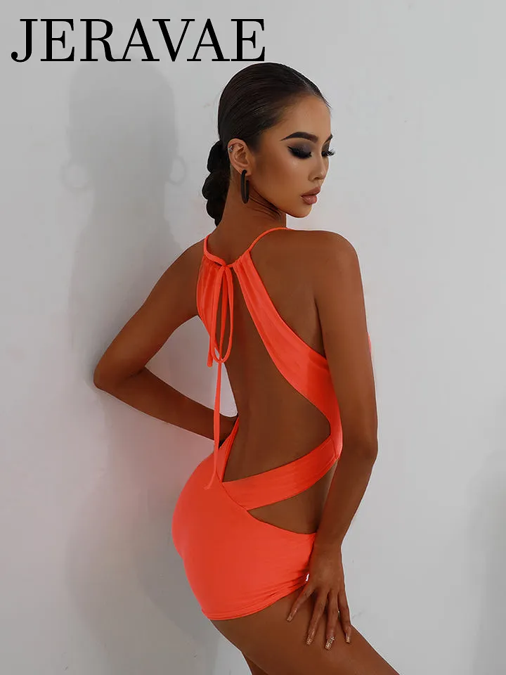 ZYM Dance Style Neon Orange Bodysuit with Deep V-Neckline, Sleek Cutouts, and Open Back Sexy Seal Bodysuit Pra807 in Stock